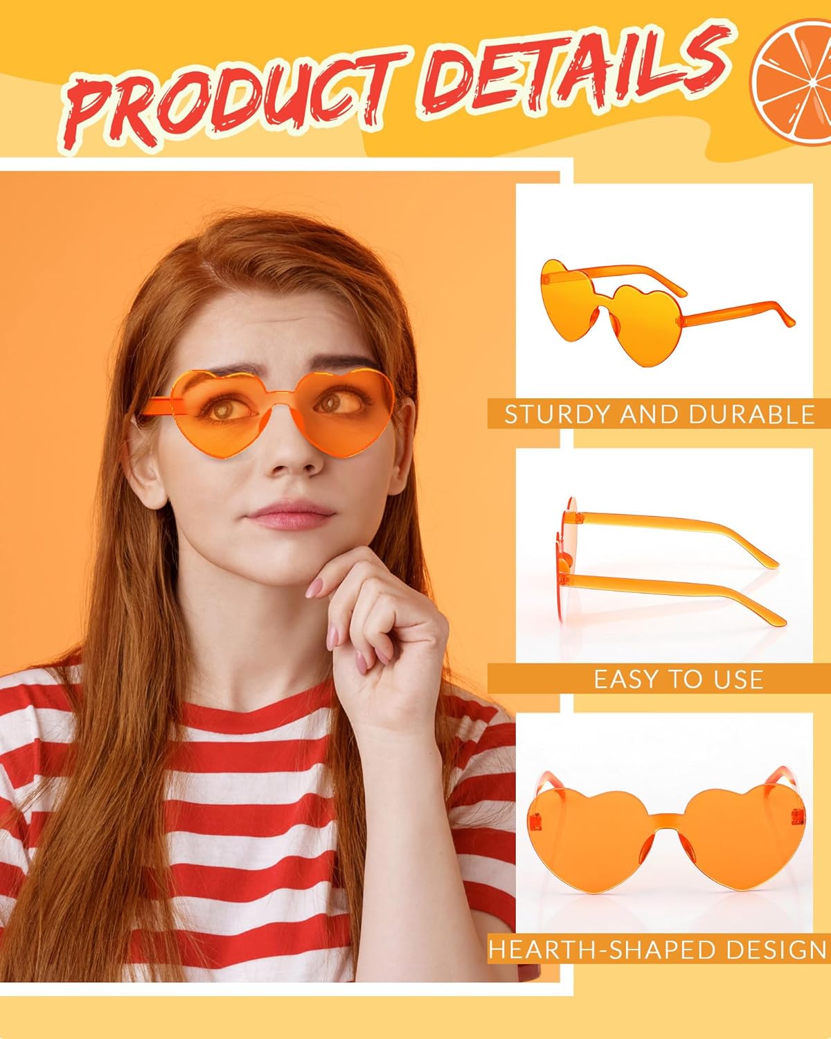 Frienda 8 Pairs Heart Shaped Sunglasses for Women Rimless Heart Glasses Candy Color Sunglasses for Party Favor