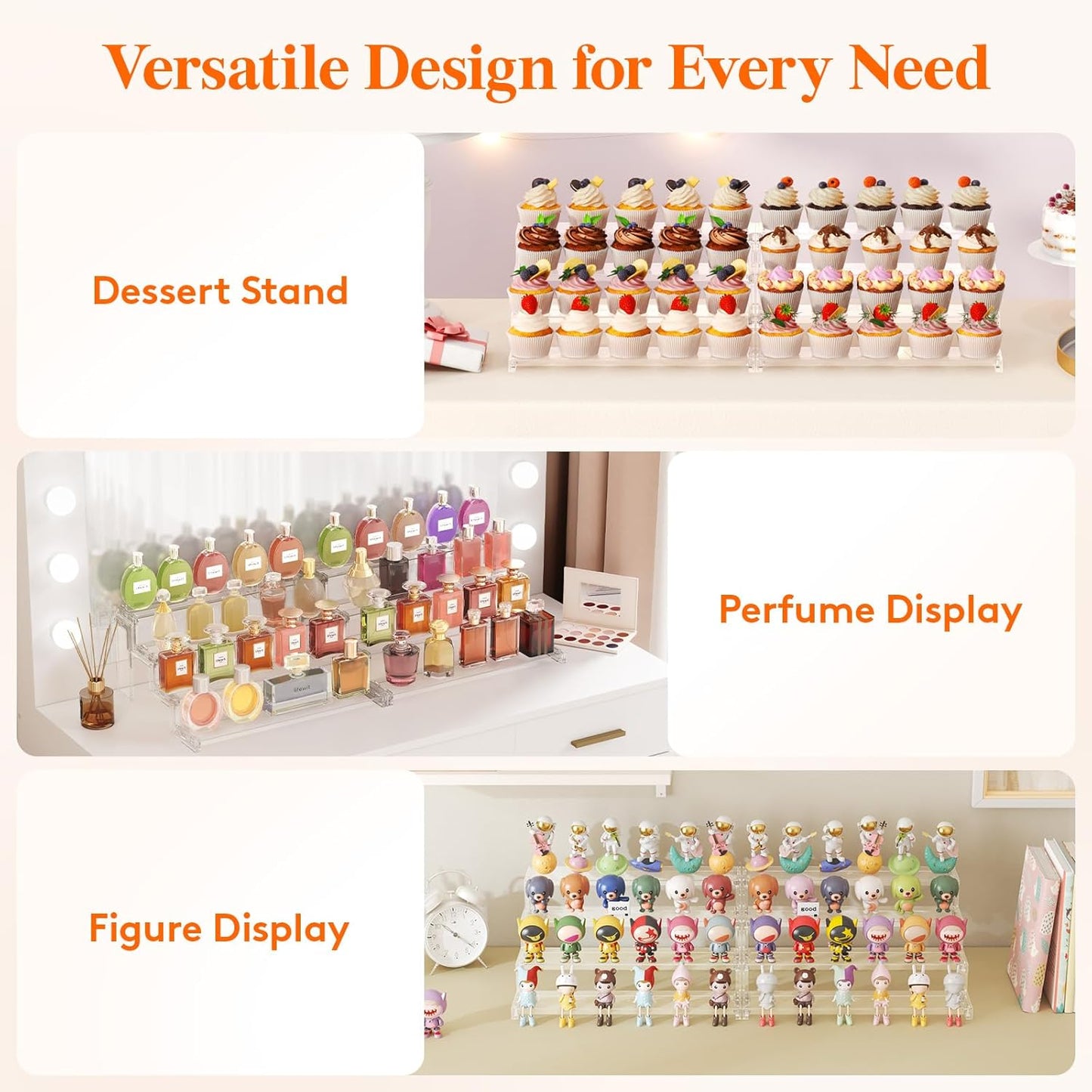 Lifewit Cupcake Stand, Perfume Cologne Organizer, Tool-Free Assembly, Display Riser, Spice Rack, Figurine Holder, Makeup Storage, Room Decor, Party Decorations, Clear, 12″ 3 Tier, 1 Pcs