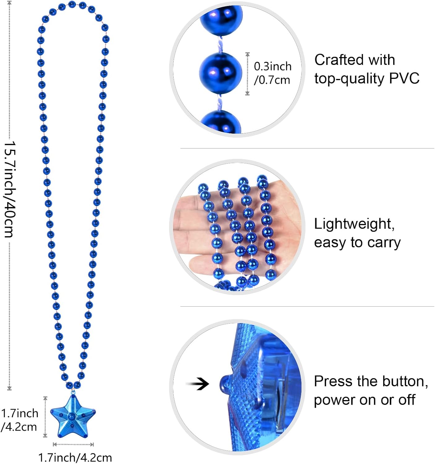6 Pack Clear LED Glow Star Necklace Bulk Beaded Necklaces for Halloween Christmas Decorations Mardi Gras Party Favors