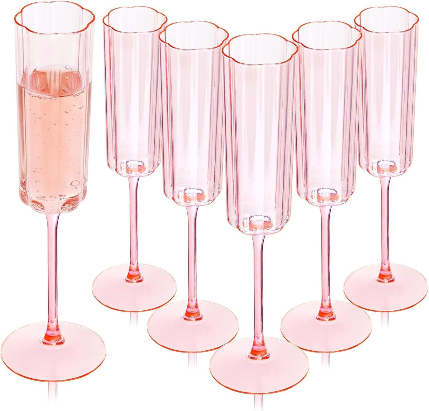 Ciaell 24 Pack Plastic Champagne Flutes - 6oz Ribbed Disposable Champagne Glasses - Clear Vintage Mimosa Glasses with Long Stem, Elegant for Weddings, Birthdays, Party