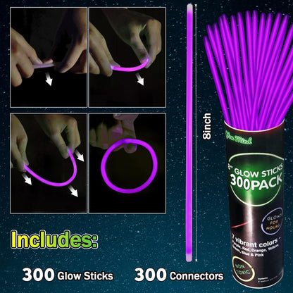300 PCS Glow Sticks Bulk Glow Bracelet and Necklaces with 150PCS Connectors 8" Glowsticks Light Up Neon Party Favors for July 4th Halloween Wedding Birthday Hawii Carnival(RedBlueWhite)