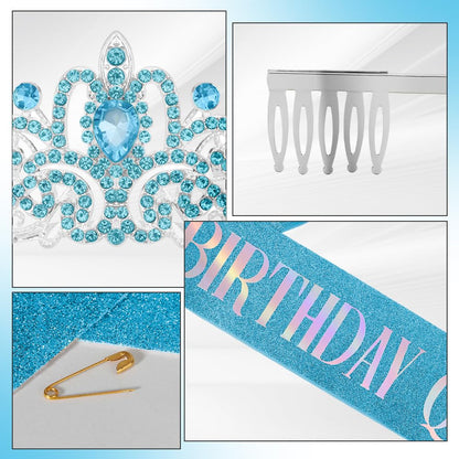 Birthday Sash for Women,Birthday Crown Tiaras for Women,Gold Rhinestone Queen Sash and Crown Tiara Headband for Party Decorations