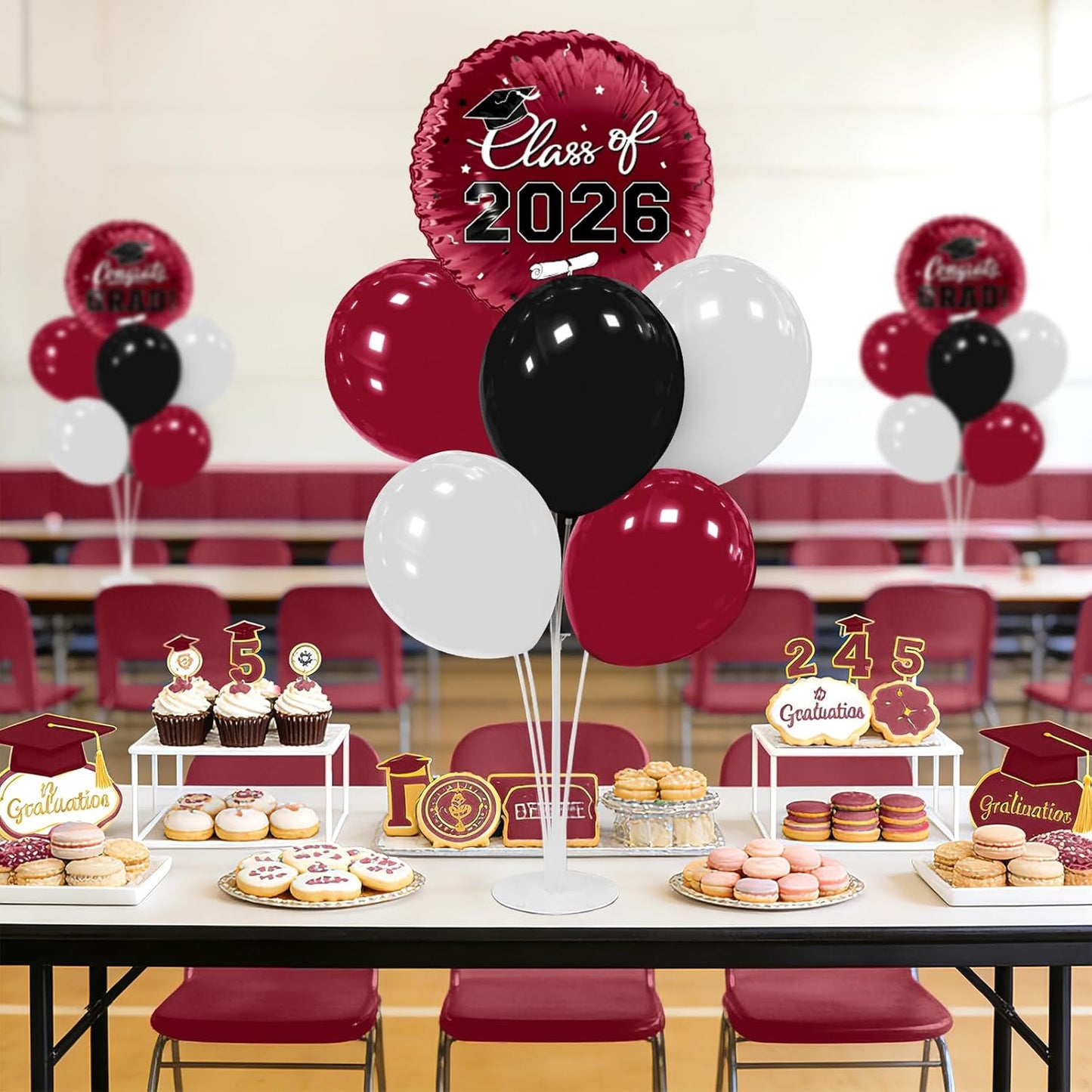 Graduation Decorations - 4 Set Balloon Stands, Class of 2026 Congrats Grad Table Centerpieces for Graduation Party Supplies(Gold& Black)