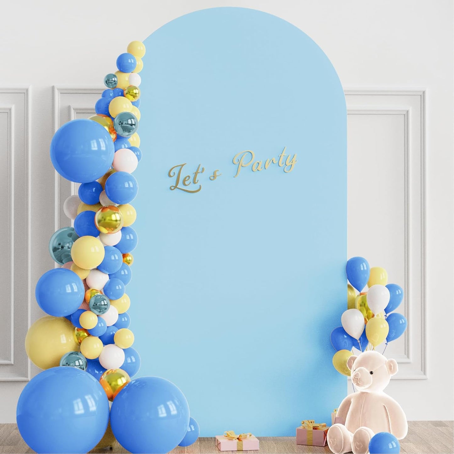 Wokceer 7.2 FT Wedding Arch Backdrop Stand and White Arch Cover, Metal Arch Stand with Arch Stand Cover for Birthday Party Wedding Ceremony Bridal Baby Shower Event Decor