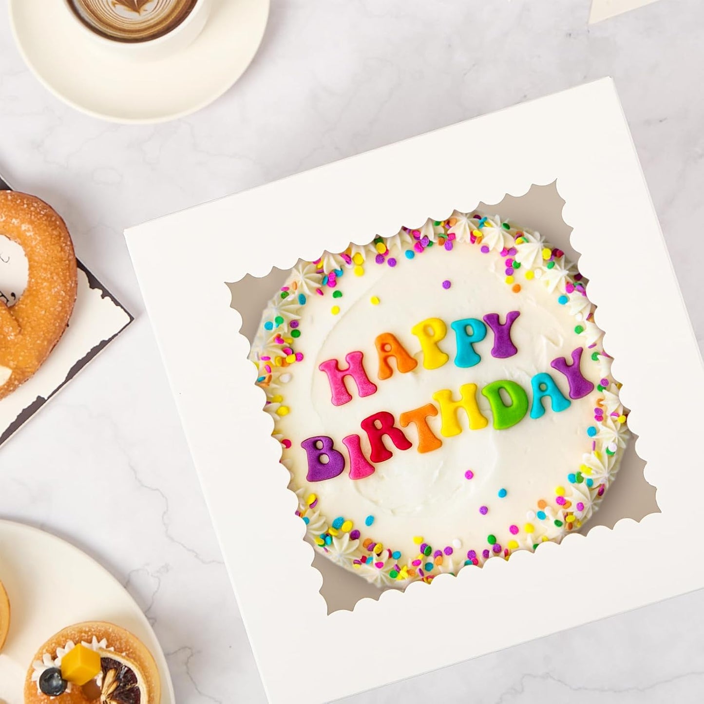 ZORRITA 2 Pack Cake Boxes, 10 x 10 x 8 Inches Tall Cake Boxes with Cake Boards, Disposable Cake Containers with Lids and Window for Wedding, Birthday, Party