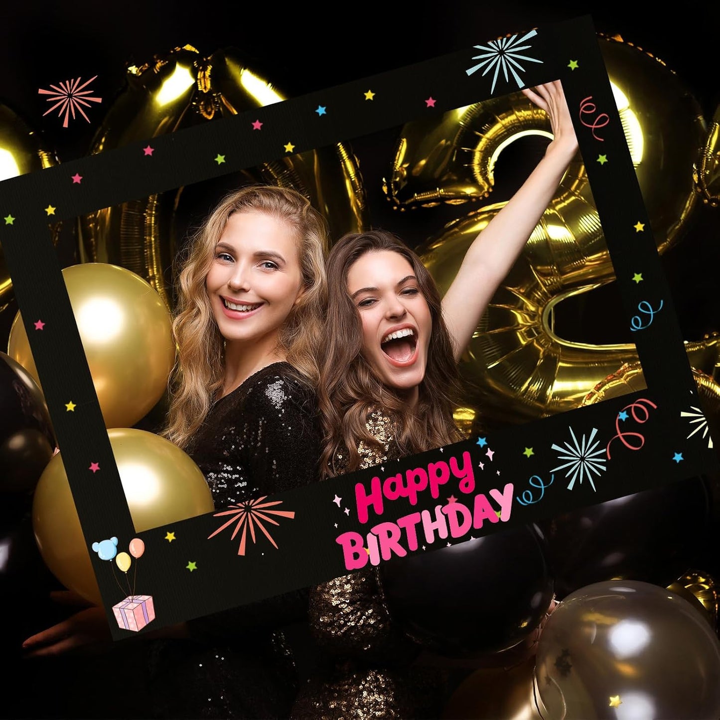 Beeveer 32 x 24 Inch Photo Booth Selfie Frame Prop Booth for Birthday Event Parties Large Blank DIY Cutout Props for Funny Decoration Christmas, Holiday Supplies
