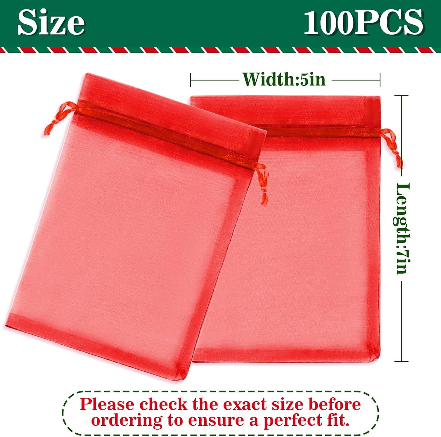 Sukh 100pcs Organza Bags 5''x7'' - White Sheer Mesh Drawstring Bags for Jewelry, Soap, Fruits, Candy, Small Gift Bags for Weddings, Valentine's Day, Mother's Day, Halloween, Thanksgiving, Christmas