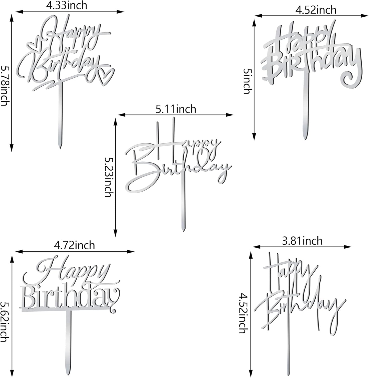 10 PCS Black Happy Birthday Cake Topper Acrylic Cupcake Topper A Series of Birthday Cake Supplies Decorations
