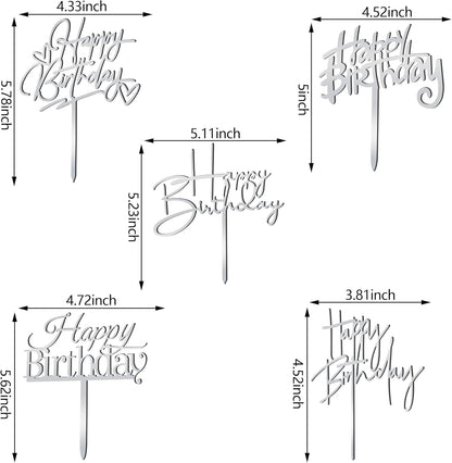 10 PCS Black Happy Birthday Cake Topper Acrylic Cupcake Topper A Series of Birthday Cake Supplies Decorations