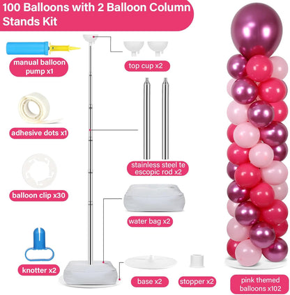 2 Set Black and Gold Balloons Column Stand Kit with 100 Balloons Adjustable Balloon Stand with Bases for Floor Black Gold Confetti Balloon Column Kit for Bridal Shower Valentine Birthday Party Decor