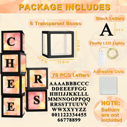 Ledido Transparent Balloon Boxes, Clear Balloon Boxes with 5 Pcs String Lights and 78 Letters for Baby Shower Gender Reveal 2026 New Year Grad Party Birthday Anniversary Bridal Decor - 5 White Boxes