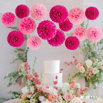 XIKSXITN 12 pc Rose Gold Gradient Tissue Paper Pom poms-Hanging Gold Dot White Paper Pom Poms Paper Flowers Ball for Party Decorative(8&10&12 inch)
