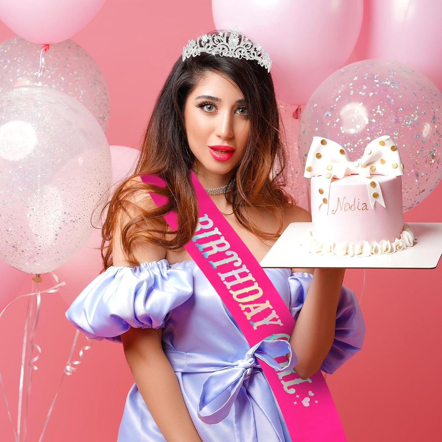 CIEHER Birthday Girl Crown and Sash - Rose Gold Tiara Birthday Decorations for Women and Girls