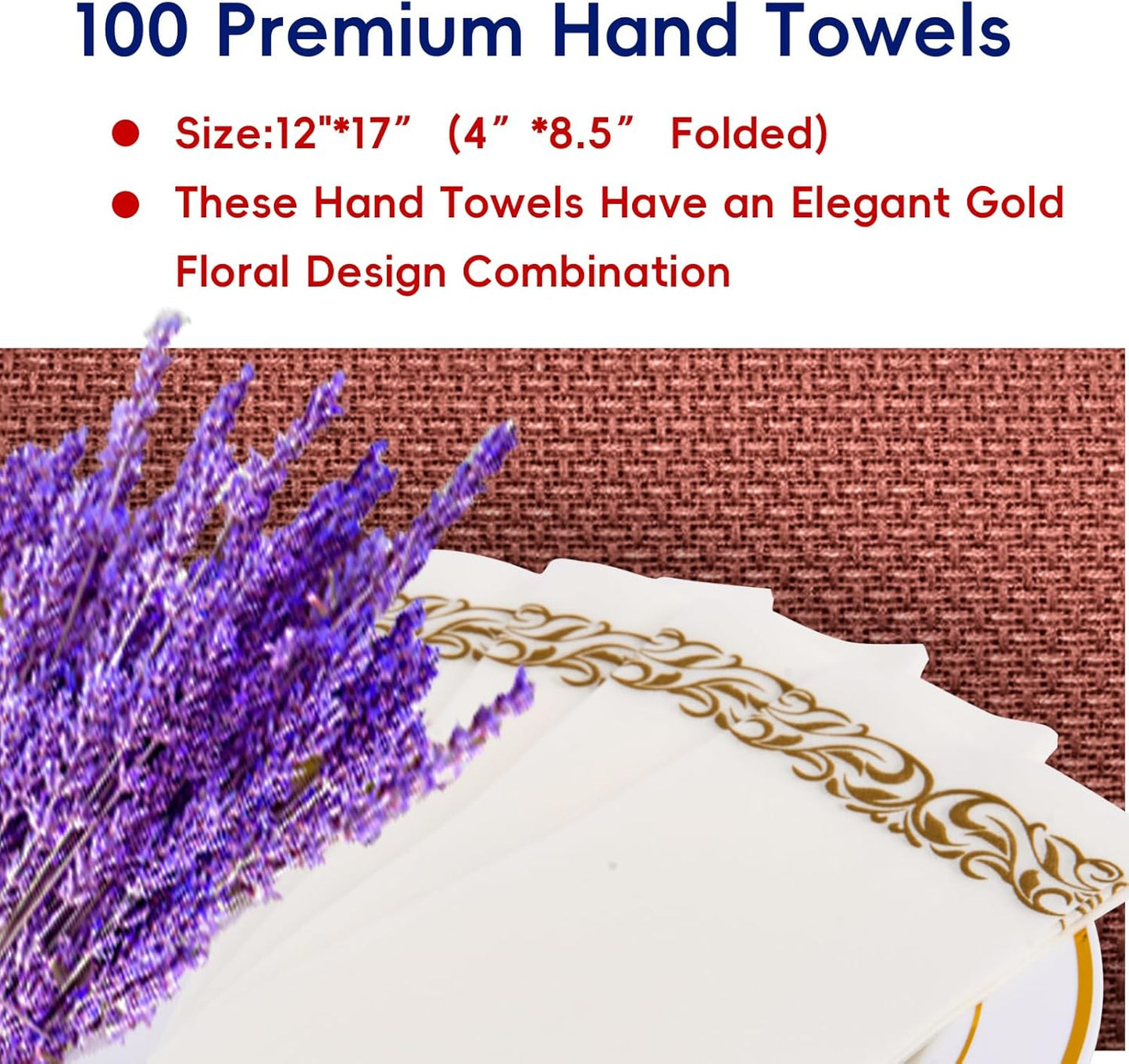 JOLLY CHEF 100 Disposable Hand Towels, Soft and Absorbent Linen Feel Dinner Napkin, Elegant Decorative Paper Guest Towels for Kitchen, Bathroom,Thanksgiving, Weddings,Parties, Gold and White