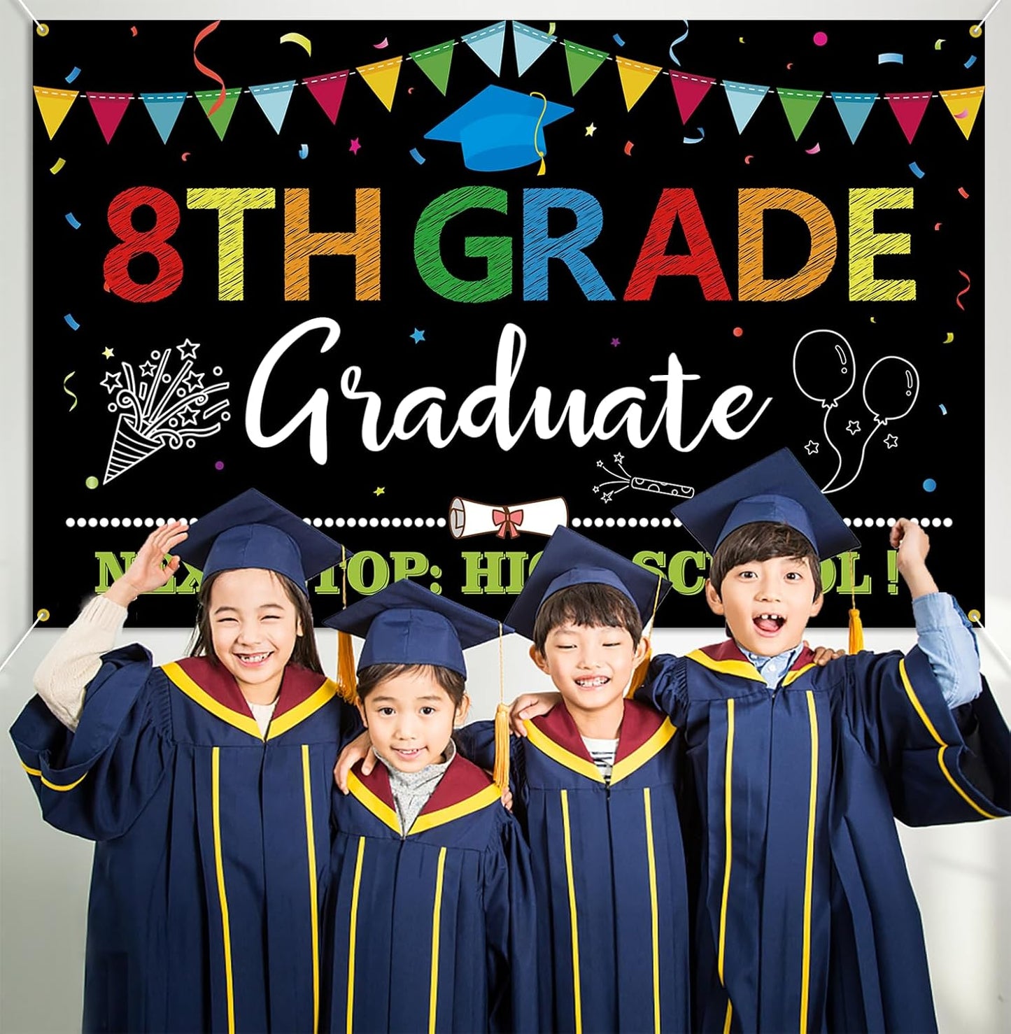 PTFNY 8th Grade Graduation Backdrop Banner 8th Grade Graduate Banner 8th Grade Graduation Decorations Boys Girls Eighth Grade Party Background Decoration Photo Booth Props