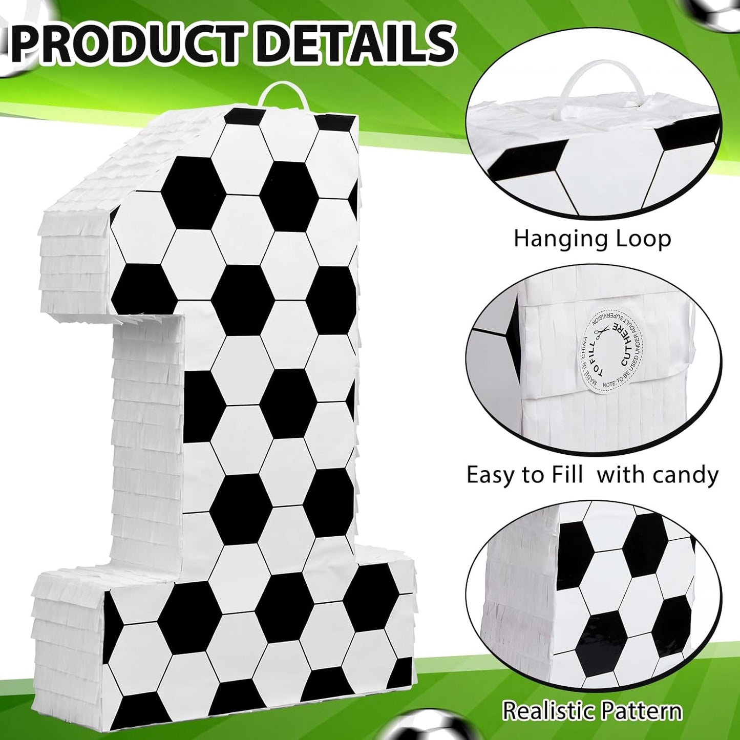 Gemscream Number 9 Soccer Piñata Bundle with Blindfold and Stick Small Piñata Party Decoration for Mexican Fiesta Cinco De Mayo School Anniversary Football Party Celebration Gift 15.75 x 11 x 2.8 in