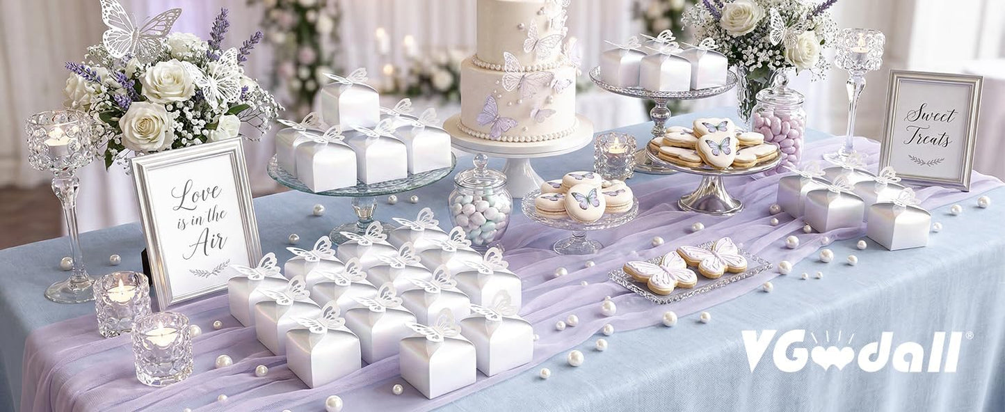 VGOODALL 50PCS Party Favor Boxes, 2.4" x 2.4" x 1.8" 3D Butterfly Candy Boxes White Baby Shower Favors for Wedding Birthday Party Gift