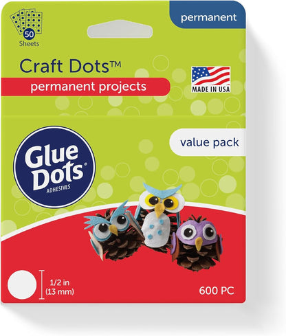 Glue Dots, Craft Dots, Double-Sided, 1/2", .5 Inch, 200 Dots, DIY Craft Glue Tape, Sticky Adhesive Glue Points, Liquid Hot Glue Alternative, Clear