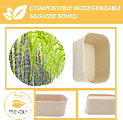 Kaderron 50 Pack 32 OZ Large Paper Bowls with Lids, Heavy Duty Disposable Compostable Container for Party, Disposable Bowls Bulk Soak-Proof and Microwave Safe for Hot/Cold Use(32OZ-50PACK)