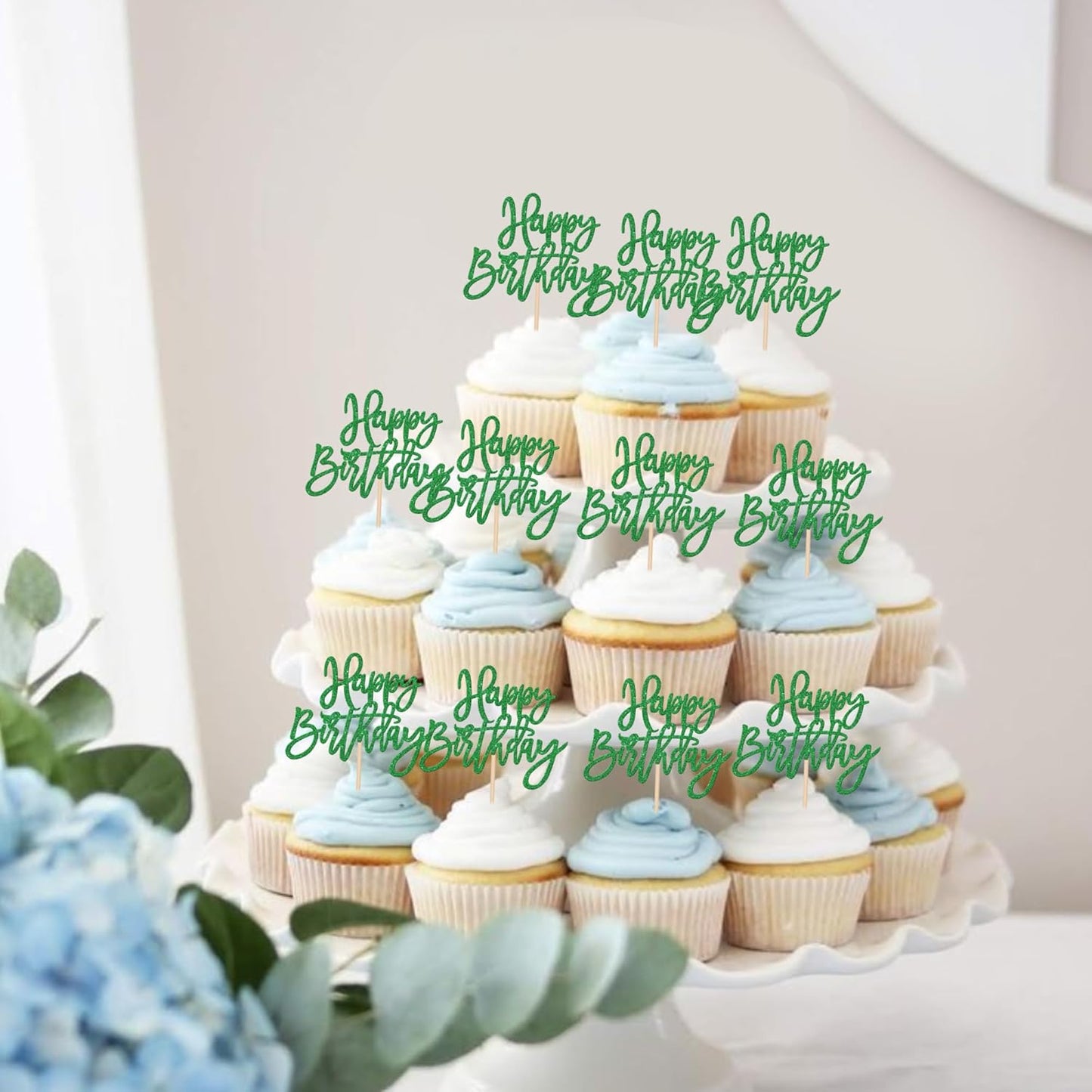 24 PCS Happy Birthday Cupcake Toppers Glitter Picks for Celebrating Anniversary Theme Party Cake Decorations Supplies Gold