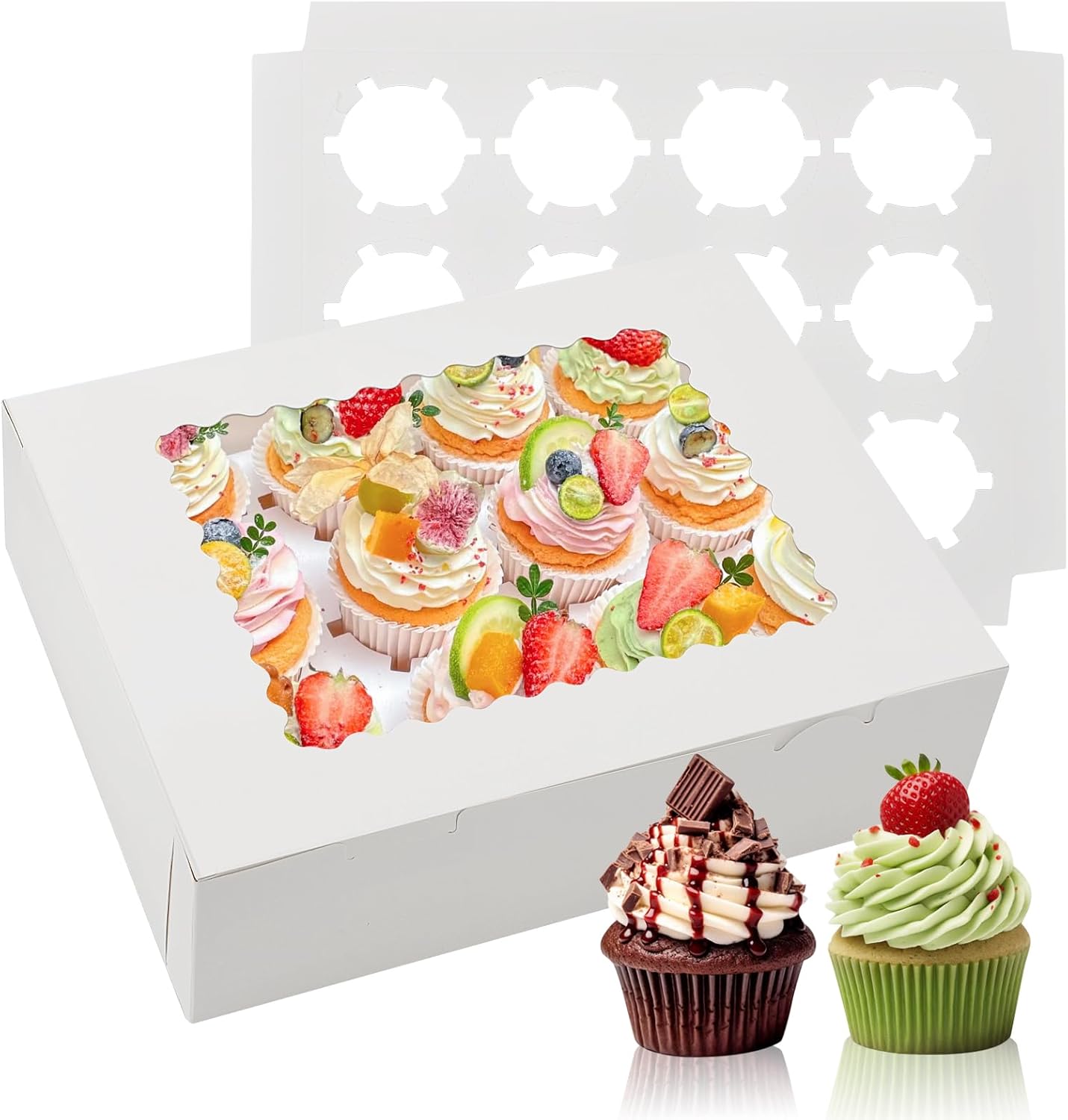 6 Sets x 12 Count Cupcake Containers Boxes with Window, 12.8 x 10 x 3.5 Inch Carrier Holder Bakery for Birthday,Wedding,Party