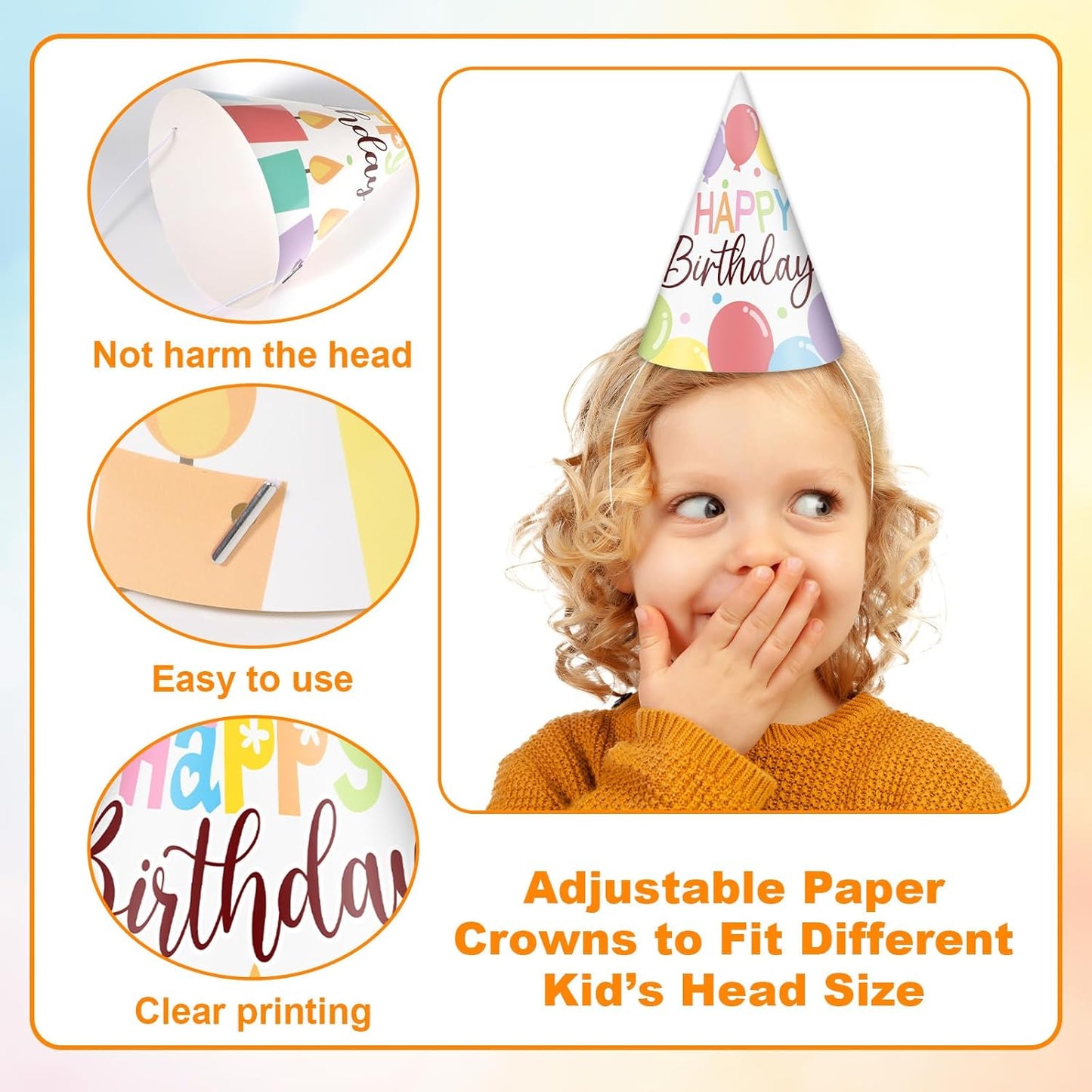 Lonfliness 32Pcs Colorful Party Hats for Kids Happy Birthday Cone Paper Hats Classroom Celebration Supplies Favors
