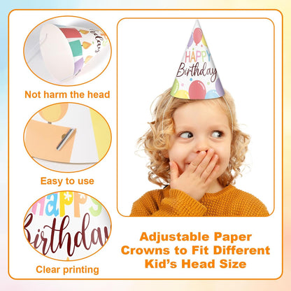 Lonfliness 32Pcs Colorful Party Hats for Kids Happy Birthday Cone Paper Hats Classroom Celebration Supplies Favors