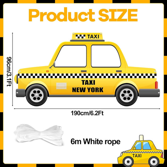 Fabric Taxi Photography Backdrop Car Photo Booth Prop Yellow Cab Photography Backdrop NYC Party Decoration Yellow Taxi Selfie Photo Booth Frame for Birthday Driving Car Theme Party Supplies 6.2×3.1Ft