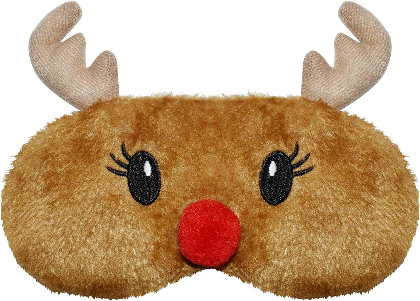 Christmas Reindeer Sleep Mask Cute Antler Eye Masks Sleeping Soft Plush Cartoon Blindfold Funny Animal Eye Cover Xmas Presents for Women Men (Xmas Reindeer,Brown)