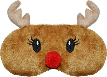 Christmas Reindeer Sleep Mask Cute Antler Eye Masks Sleeping Soft Plush Cartoon Blindfold Funny Animal Eye Cover Xmas Presents for Women Men (Xmas Reindeer,Brown)