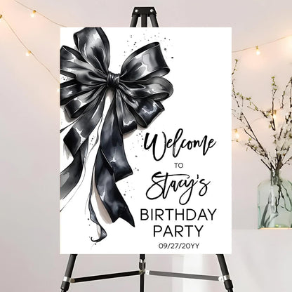 Editable Birthday Welcome Sign, Pink Bow Birthday Party Sign, Custom Birthday Signs, Welcome To Birthday Party, Birthday Party Decor, Welcome To Birthday Celebration Party Sign #12