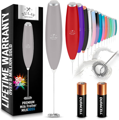 Zulay Kitchen Powerful Milk Frother AA Batteries Included – Ultra Fast Handheld Drink Mixer with Stainless Steel Whisk Stirrer for Coffee, Protein, Matcha & More, Frother Wand Electric Frothmate Black - Colors E