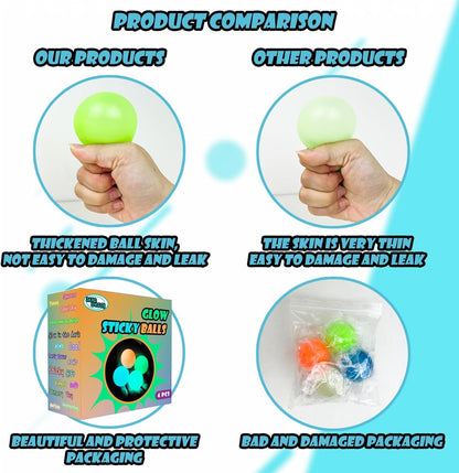 Glow in The Dark Sticky Balls that Stick to The Ceiling,Stress Balls for Kids and Adults,Glowing Sticky Ball,ASMR Cool Stuff for Teens,Elevated Ball,Glow Toys,LumiBalls,Stocking Stuffers(4Pcs)