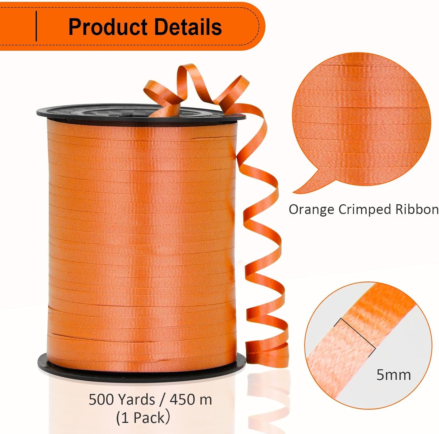 Black Ribbon - 500 Yard Crimped Curly Ribbon for Gift Wrapping, Balloons, Graduations, Halloween, Birthday Parties
