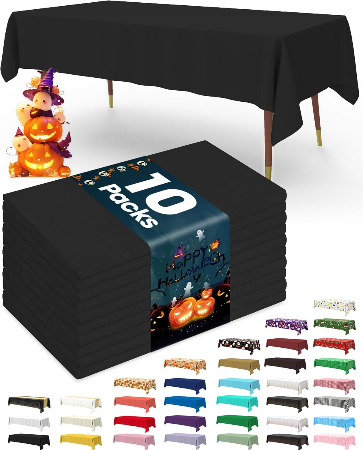 Pureegg Plastic Table Cloth 10 Pack, 54 x 108 Inch Disposable Table Cloths for Party, Picnic and Wedding, Rectangle, White - Colors B