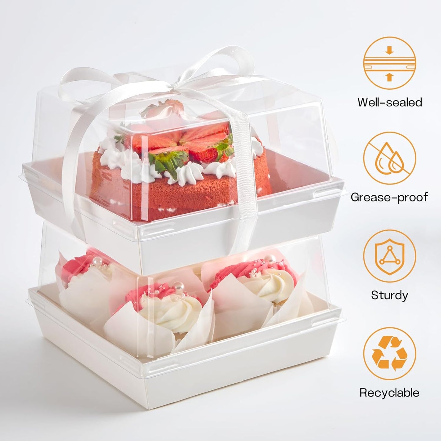 ZORRITA 7 x 7 x 4 Inches Paper Cake Boxes with Clear Lids, 20 Pack Disposable Charcuterie Boxes Square Food Containers for 4-6 Inch Cake, Dessert, Pie, Cupcake, Bakery (Pink)