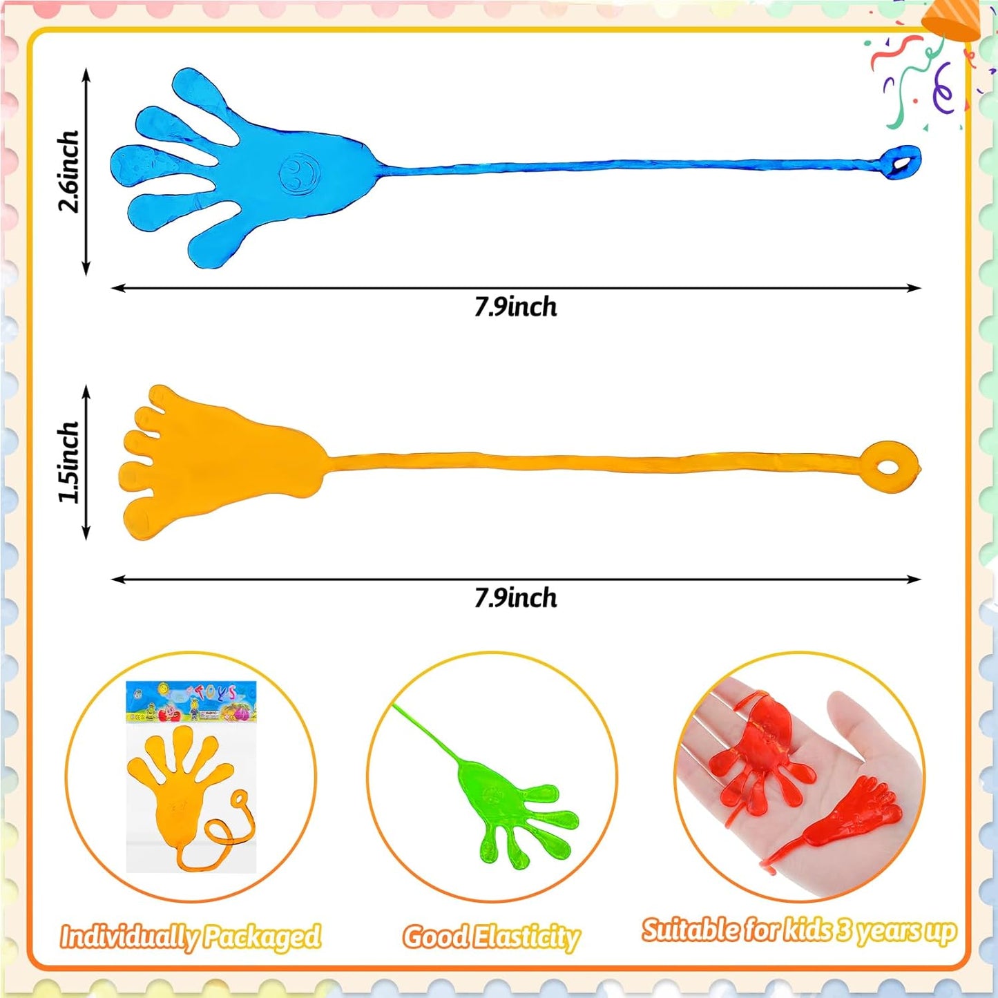 50 PCS Glow Sticky Hands Kindergarten Graduation Gifts Party Favor for Kids Holiday Traditions Goodie Bags Stuffers Glow Sticky Hands Toys End of Year Student Gifts Classroom Prizes Treasure Box