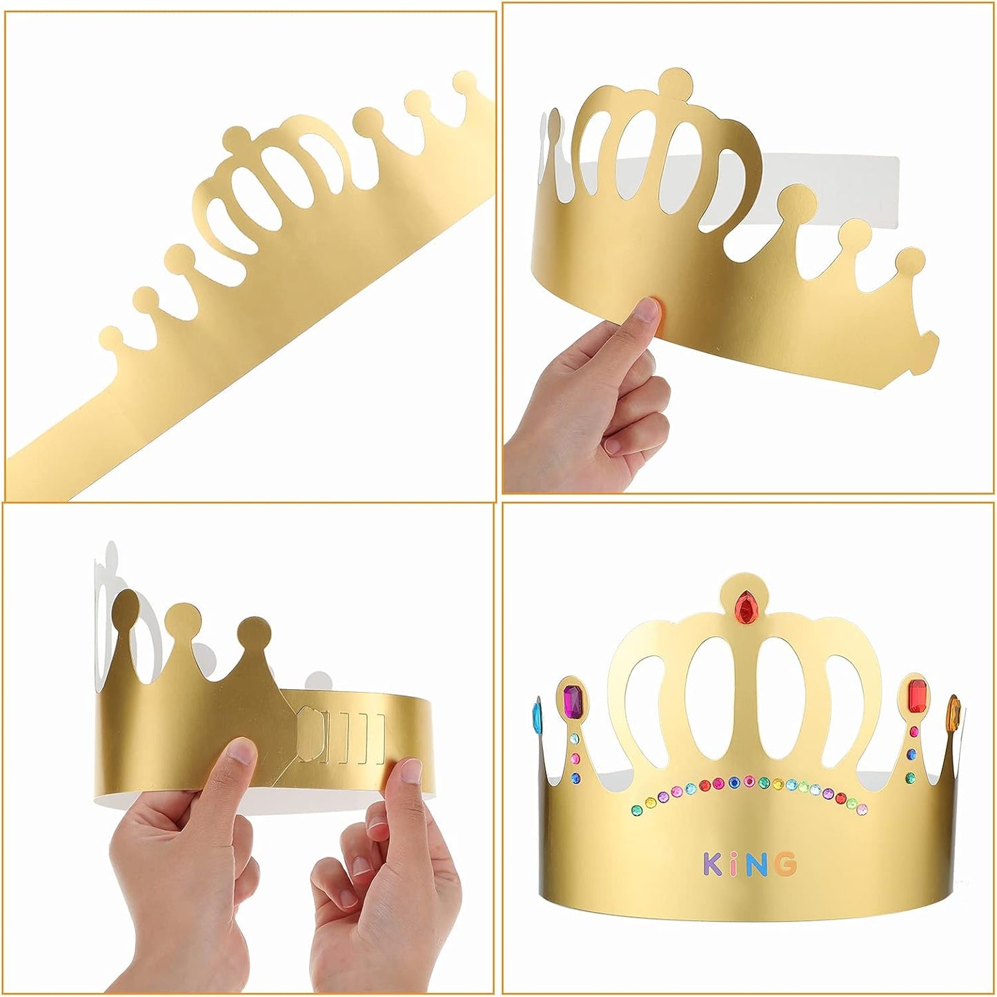 Chinco 38 Pieces Paper Crowns Princess Prince Hats Birthday Party Crowns Craft Jewels Gem Number Letter Sticker for DIY Classroom Decor