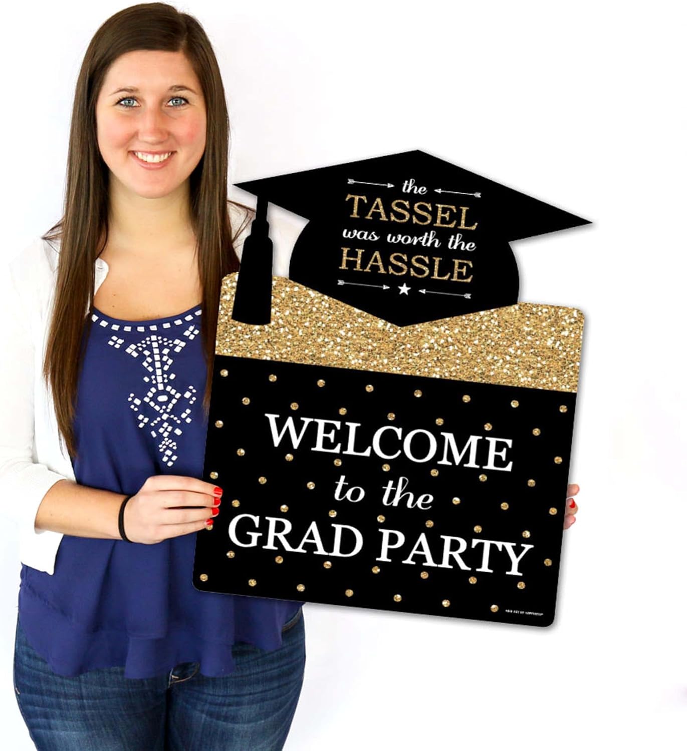 Big Dot of Happiness Gold Graduation Party Decorations - Grad Party Welcome Yard Sign