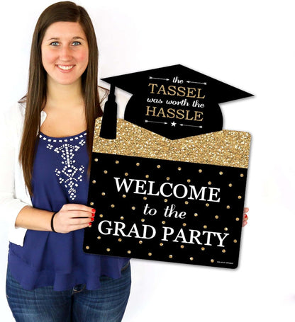 Big Dot of Happiness Gold Graduation Party Decorations - Grad Party Welcome Yard Sign