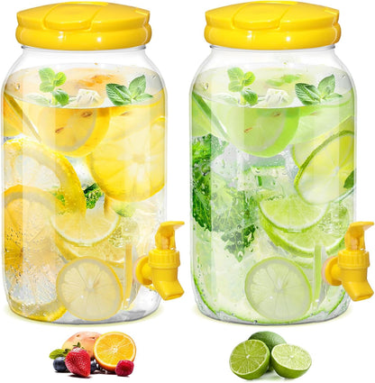 Havawish 2 Pcs 1 Gallon Plastic Beverage Dispenser with Spigot Clear Summer Kitchen Fridge Drink Dispenser for Parties Lemonade Juice Tea Beer Cold Water (Red,Cylinder)