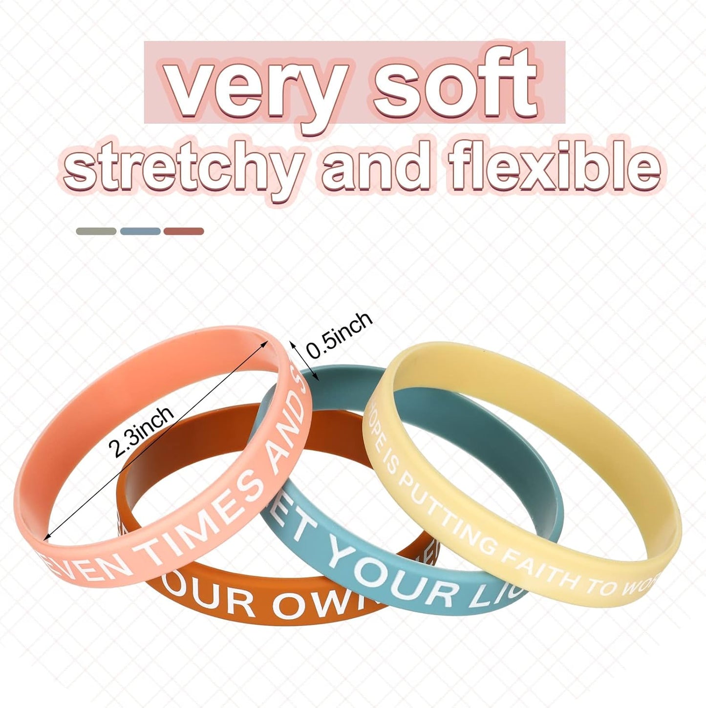 60 Pieces Motivational Quote Rubber Wristbands Colored Inspirational Silicone Bracelets Stretch Unisex Wristbands for Women Men Gifts, 20 Styles