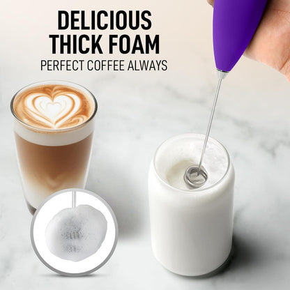 Zulay Kitchen Powerful Milk Frother Wand With Duracell Batteries - Ultra Fast Handheld Drink Mixer - Electric Whisk Foam Maker for Coffee, Lattes, Cappuccino & Matcha - Z1 Motor - Black - Colors C