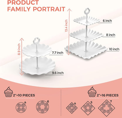 12Pcs Dessert Table Display Set, Cupcake Stand, 3-Tier Cup Cake Tower Stands & 2-Tiered Cake Holder, Treat Food Platters Serving Trays for Tea Party, Baby Shower, Bridal, Wedding, Birthday, Plastic