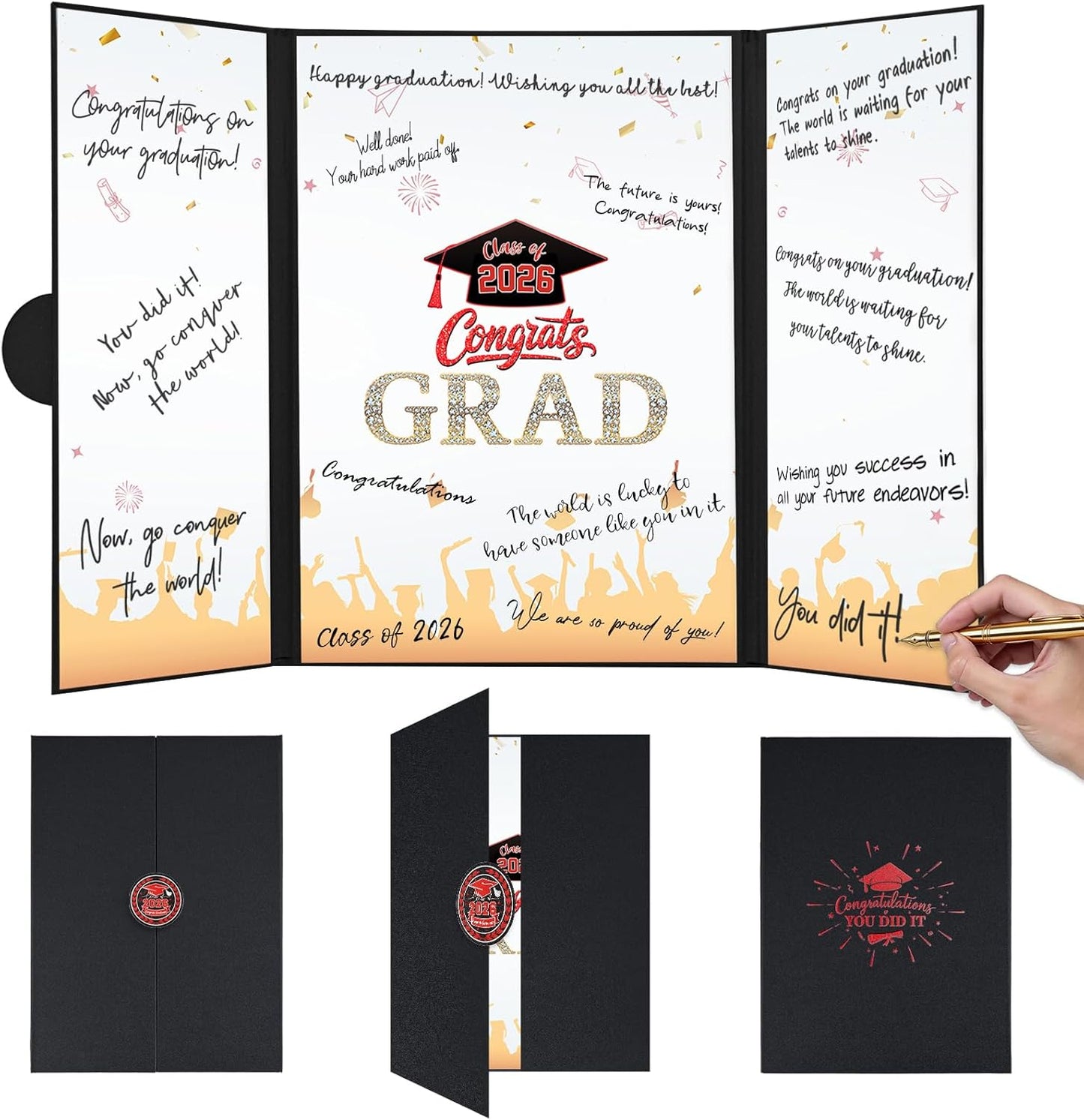 Graduation Guest Book 2026, Blue Gold Graduation Decorations Class of 2026 Graduates Sign in Book Signature Board Congrats Grad Decor Party Supplies, High School College Graduations Gifts for Her Him