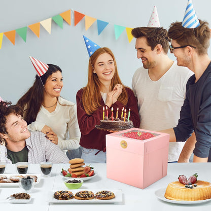 12Pcs 8x8x8 Inches Cake Boxes, Pink Square Bakery Boxes with Window, Disposable Cake Carrier Container for Pastries, Pie, Cookies, Chocolates, Cupcakes, Birthday Party, Wedding