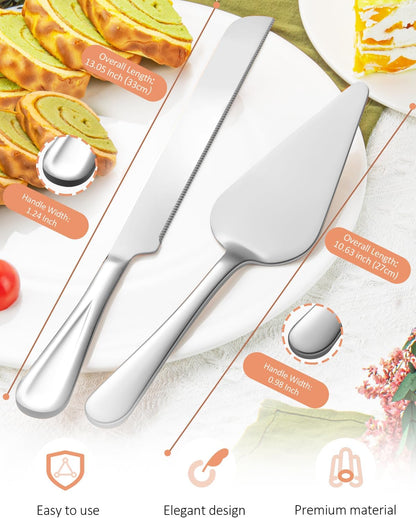 13-Inch Premium Cake Cutting Set for wedding，Exquisite Cake Knife and Server Set with Serrated Design, Ideal for Pastries, Pies, and Desserts (Silver)