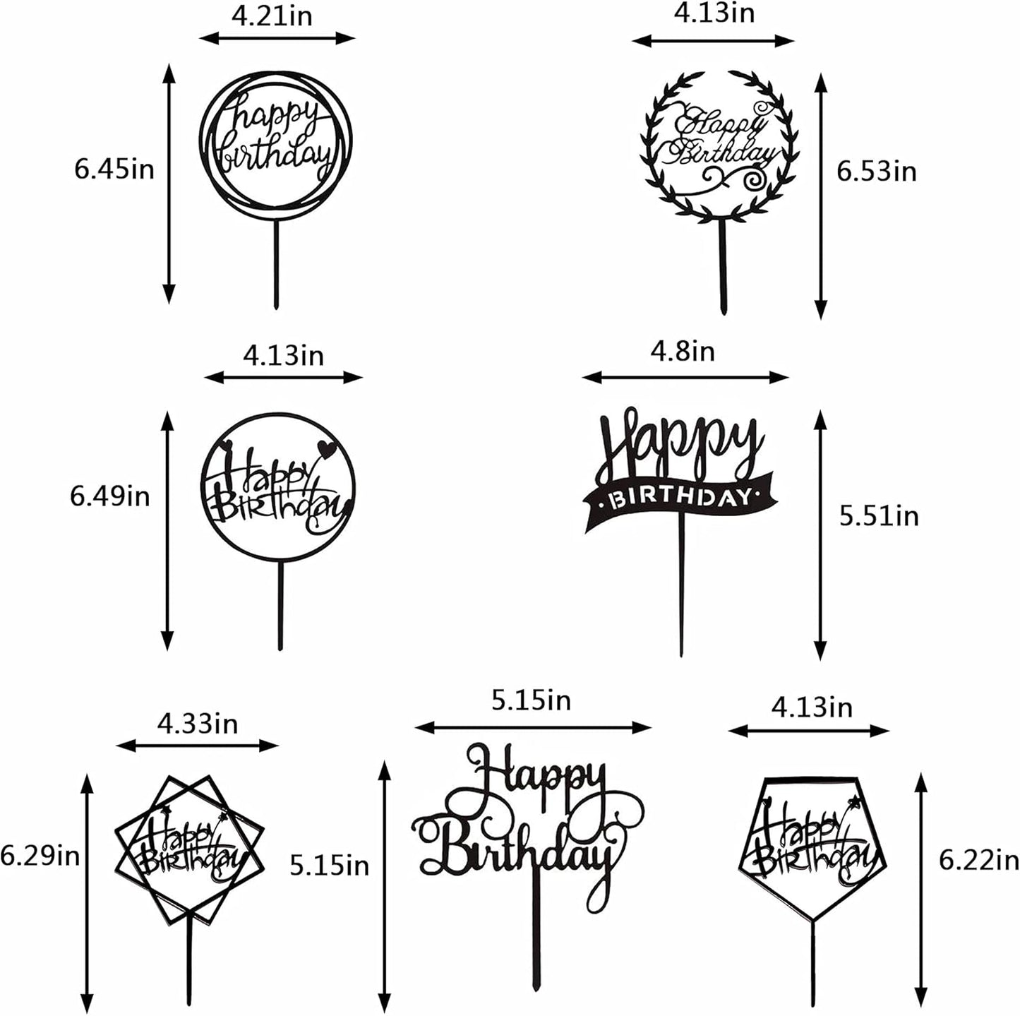 10 PCS Black Happy Birthday Cake Topper Acrylic Cupcake Topper A Series of Birthday Cake Supplies Decorations