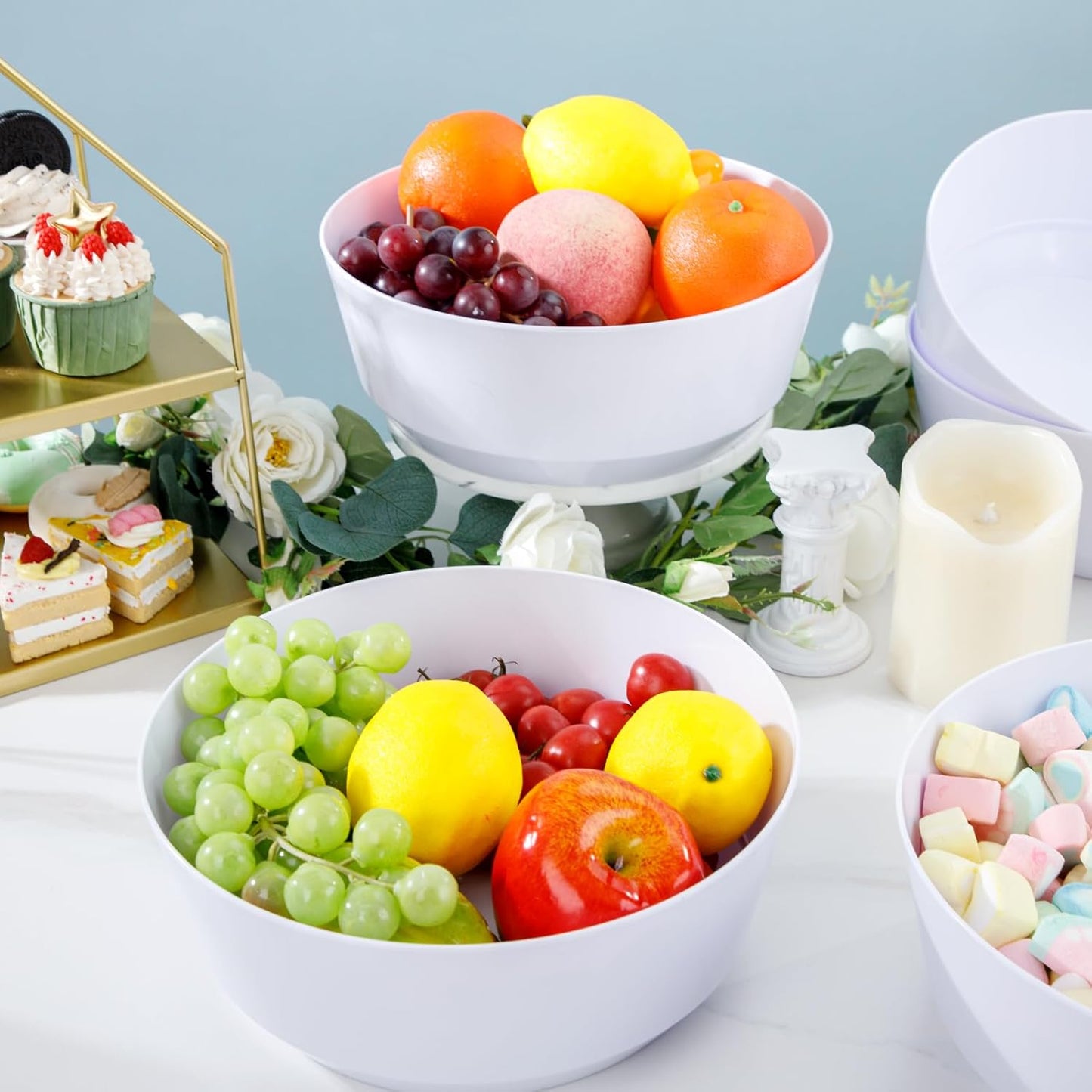 Hioasis 8 Pack Plastic Serving Bowls 128oz Gold Glitter Plastic Bowls Heavy Duty Disposable Serving Bowls for Party Snack & Salad & Candy & Bar Buffet