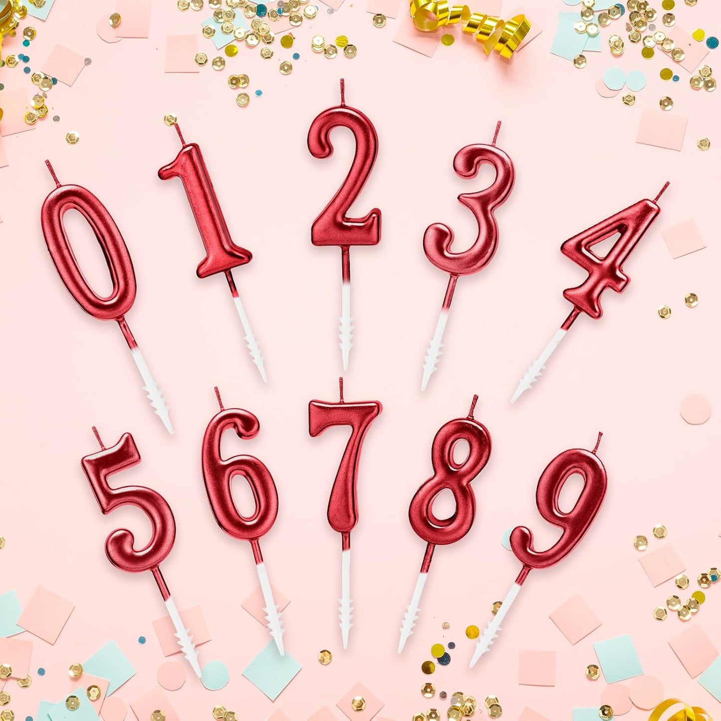 Beanlieve 10-Pieces Numeral Birthday Candles - Cake Numeral Candles Number 0-9 Glitter Cake Topper Decoration for Birthday,Wedding Anniversary,Party Celebration (Colourful)